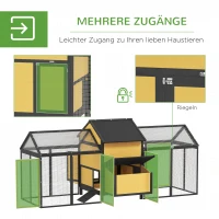 PawHut Hühnerstall Kleintierstall 2 Außengehege, 1 Nistkasten, 2 Rampen,Asphaltdach, wetterbeständig, Gelb(m-5)