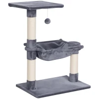 PawHut Cat Scratch Post with Bed Cat Tree for Indoor Cats Sisal Scratching Posts Hammock Kitty Activity Centre Grey(m-1)
