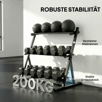 SPORTNOW Verstelbare drie-laags halterstandaard, max. 200 kg, antislip dumbbellrek met verstelbare stangen(m-6)
