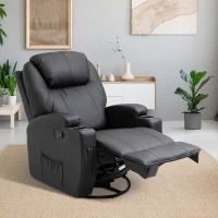 HOMCOM Luxury Leather Recliner Sofa Chair Armchair Cinema Massage Chair Swivel Heated Nursing Gaming Chair Black(m-2)