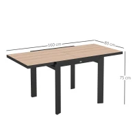 Outsunny Weerbestendige Uitschuifbare Aluminium Tuintafel 80/160x80 cm voor 6 Personen in Natuurhout Look(m-3)