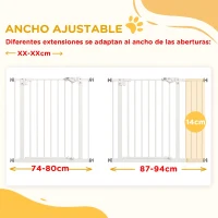 PawHut Barrera de Seguridad para Perros 74-94 cm con Extensión Montaje a Presión y Doble Bloqueo Blanco(m-7)