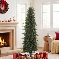 HOMCOM Slim Gracious Pine Xmas Tree, 6ft/180cm Artificial Christmas Tree with 688 Branch Tips, Foldable Steel Stand, Green(m-14)