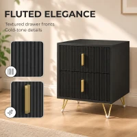 HOMCOM Elegant Fluted Bedside Table - Black/Gold-Tone(m-4)