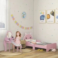 ZONEKIZ Wooden Kids Bedroom Furniture Set with Kids Dressing Table, Stool, Bed, for 3-6 Years, Cat-Design(m-2)