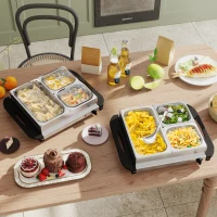 HOMCOM 4.5L Stainless Steel Electric Buffet Server, with 3x Trays and Lids, Set of 2(m-2)