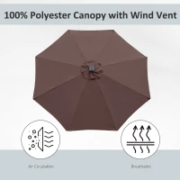 Outsunny 2.7m Garden Parasol Sun Umbrella w/ LED Solar Light Angled Canopy, Coffee Brown(m-7)