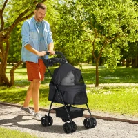 PawHut Carrinho para Cães Dobrável com Rodas Universáis Cesta de Armazenamento Correias de Segurança e Janelas 67x45x96 cm Preto(m-10)