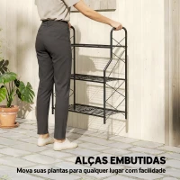 Outsunny Suporte para Plantas de 3 Níveis Estante Metálica Resistente para Interior e Exterior 69x28,5x78 cm Preto(m-7)