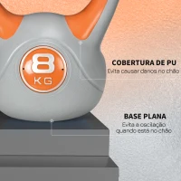 SPORTNOW Kettlebell 8kg Peso Russo com Revestimento de PU e Enchimento de Areia para Treinamento 20x14x24cm Laranja e Cinza(m-6)