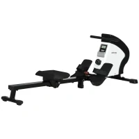 Rameur d'appartement pliable - Aosom.fr x FFHandball - 8 niveaux de résistance magnétique, écran LCD - acier noir blanc(m-1)