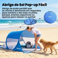Outsunny Tenda de Praia Dobrável Pop-Up para 1-2 Pessoas com 1 Porta 2 Janelas e Bolsa de Transporte 200x120x90 cm Azul(m-5)