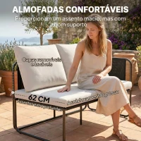 Outsunny Conjunto de Jardim de 4 Peças Móveis de Exterior com 2 Sofás de 2 Lugares 2 Mesas de Vidro Almofadas Capas Removíveis Preto e Bege(m-7)