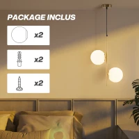 HOMCOM Suspension luminaire moderne, lustre plafonnier de double-tête, lumière suspendue réglable pour entrée, salon, ton doré(m-7)
