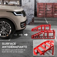 HOMCOM Lot de 2 Rampes d'Accès pour Voiture 3T en Acier, Surface Antidérapante, 83,5 x 30,5 x 27 cm, Rouge(m-6)