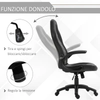 Vinsetto Poltrona Gaming o da Ufficio in Similpelle Nera, Braccioli Pieghevoli Schienale e Altezza Regolabile 117-127Acm(m-4)