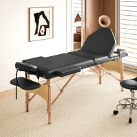 HOMCOM Camilla Masaje Plegable de Madera de 3 Zonas con Altura Ajustable Reposacabezas Reposabrazos 215x60x62-89 cm Negro(m-9)