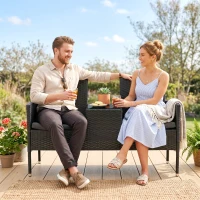 Outsunny Divanetto per Esterni 2 Posti con Tavolino da Caffè, in Acciaio e Rattan PE, 137x59x82 cm, Nero(m-7)