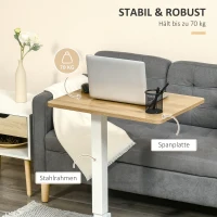 HOMCOM Sta-Bureau Verstelbaar met 4 Wielen C-Vorm 65 cm x 48 cm x 70-110 cm Naturel + Wit(m-7)