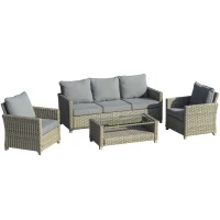 Outsunny PE-Gartenmöbelset 5tlg. für 4 Personen, Gartensitzgruppe, abnehmbare Polster, Braun + Grau(m-1)