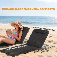 Outsunny Conjunto de 2 Esteiras de Praia com Encosto Reclinável em 5 Níveis Bolsa de Transporte e Apoio de Cabeça 48x134x33-43 cm Preto(m-6)