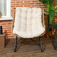 Outsunny Garten Lounge, Rattanoptik, Outdoor Sessel, mit Auflage, Metallrahmen, 75x101x90 cm, Natur/Khaki/Schwarz(m-7)