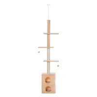 PawHut Tiragraffi a Soffitto Multilivello 220-245cm Palestra per Gatti con Cucce, Piattaforme e Corde in Juta, Giallo(m-4)
