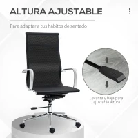 Vinsetto Silla de Escritorio Ergonómica Tela de Texteline Transpirable Silla de Oficina Giratoria con Altura Ajustable Reposabrazos y Respaldo Alto 56x59x110-120 cm Negro(m-4)