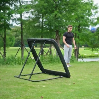 HOMCOM voetbal rebounder opvouwbaar kickback goal rebound wandnet voor honkbal basketbal volleybal verstelbaar in 5 stappen staal zwart 128 x 118 x 108-120 cm(m-9)