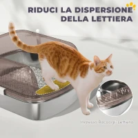 PawHut Lettiera per Gatti Extra Large con Vassoio in Acciaio Inox, Paletta, Bordi Alti, Fino a 15 kg, Grigio Carbone(m-5)