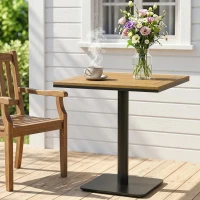 Outsunny Bijzettafel 70 x 70 cm weerbestendig tuintafel met houtlook brede basis, vierkant natuurhout(m-9)
