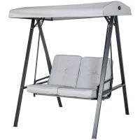Outsunny Hollywoodschommel, 2-zits tuinschommel met verstelbaar dak, tot 220 kg belastbaar, 145 x 116 x 172 cm, Grijs(m-10)