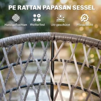 Outsunny Papasansessel, Korbsessel, Sitzkissen, Kunstrattan, drehbar, Metallrahmen, 87 x 97 x 86 cm, Beige(m-5)