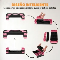 HOMCOM Step de Aeróbic para Fitness Antideslizante con Altura Regulable 3 Niveles de 10/15/20 cm Carga 150 kg 80x31x20 cm Rosa(m-5)