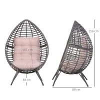 Outsunny Poltrona da Esterno in Rattan a Goccia Stile Boho con Cuscino, 101x89x156cm Grigio e Beige(m-3)