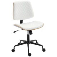 HOMCOM Cadeira de Escritório sem Braços Giratória Estofada em Couro Sintético com Encosto Curvado Assento em Forma de U Altura Ajustável Basculante 48,5x53x88-98 cm Branca(m-11)