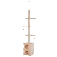 PawHut Tiragraffi a Soffitto Multilivello 220-245cm Palestra per Gatti con Cucce, Piattaforme e Corde in Juta, Giallo(m-10)