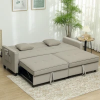 HOMCOM Three-Person Velvet-Feel Sofa Bed - Beige(m-10)