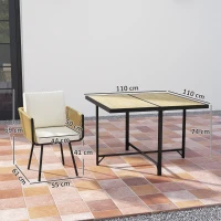 Outsunny Conjunto de Refeição Jardim de 5 Peças Mesa de Refeição com Imitação de Madeira e 4 Cadeiras com Almofadas Bege e Madeira(m-3)