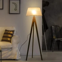HOMCOM Lampada da Terra con Treppiede Paralume in Tessuto, Altezza 146 cm, Supporto Lampadina E27, Crema, 52x52x146 cm(m-2)