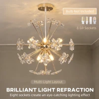 HOMCOM Crystal Chandeliers Ceiling Light with Flower, Modern Pendant Light with Adjustable Height, Ceiling Plate, Clear(m-5)