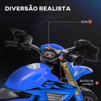 AIYAPLAY Mota Elétrica para Crianças  Moto a Bateria para Crianças 6V com Rodas de Treino e Buzina 105x57x62 cm Azul(m-6)