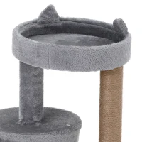 PawHut krabpaal kattengrot kattenhuis 4 verdiepingen met speelballen zitstok, sisalzuil en krabplank, groot, stevig, luxe, sisal pluche grijs 48 x 48 x 104 cm(m-10)