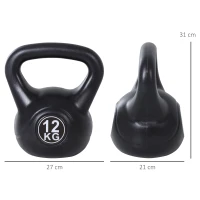 HOMCOM Kettlebell 12kg per Sport e Fitness con Base Piatta e Impugnatura, Kettlebell Pesi per Allenamento Home Gym Casa e Palestra, 27x21x31 cm, Nero(m-3)