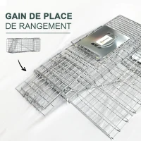 Outsunny Piège cage de capture pliante pour petits animaux type rats et souris - 2 portes poignée 81 x 26 x 34,5 cm acier gris(m-7)