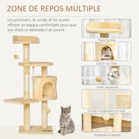 PawHut Arbre à chats multi-équipements griffoirs grattoirs plateformes niche corde jouets 40L x 40l x 114H cm beige(m-5)