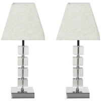 HOMCOM Lot de 2 lampes en cristal - lampe de table design contemporain - Ø 20 x 47H cm - abat-jour polyester blanc beige(m-12)
