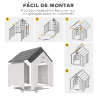PawHut Casota para Cães de Exterior Casa para Cães Grandes de Plástico com 2 Janelas Base Elevada Estacas Cinzento(m-7)
