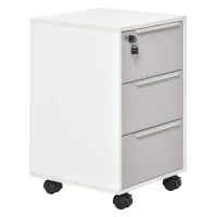 HOMCOM Mueble Archivador con Ruedas 3 Cajones Cerradura y 2 Llaves para Estudio Salón 40x40x63,5 cm Blanco y Gris(m-12)