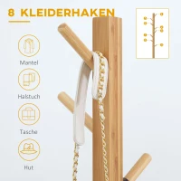 HOMCOM Garderobe Kapstok Hoedenstandaard, 8 Haken, 49,5 cm x 49,5 cm x 178 cm, Natuurlijk(m-4)